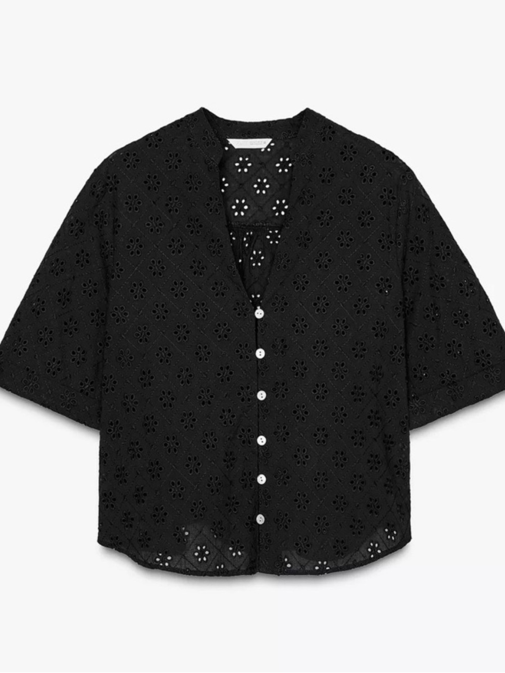 Zara Black Eyelet Button-Front Blouse